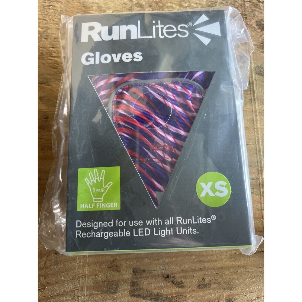 RunLites Half Finger Pink Purple Print Light Gloves Size XS With Battery